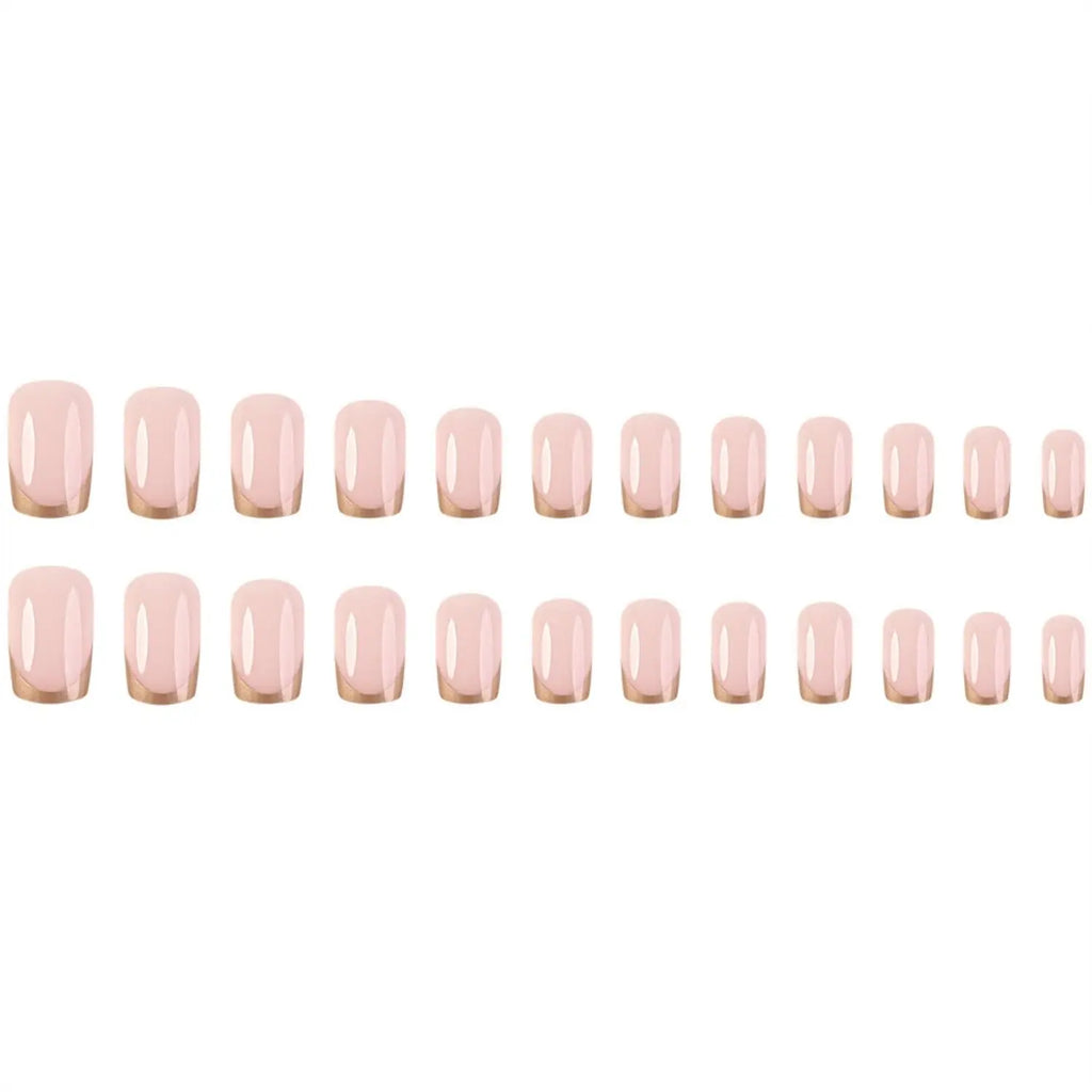 24PCS French Style Short Square Fake Nails, Golden Nail Tips, Smooth Pressed Acrylic Nails, Fully Covered Artificial Nails