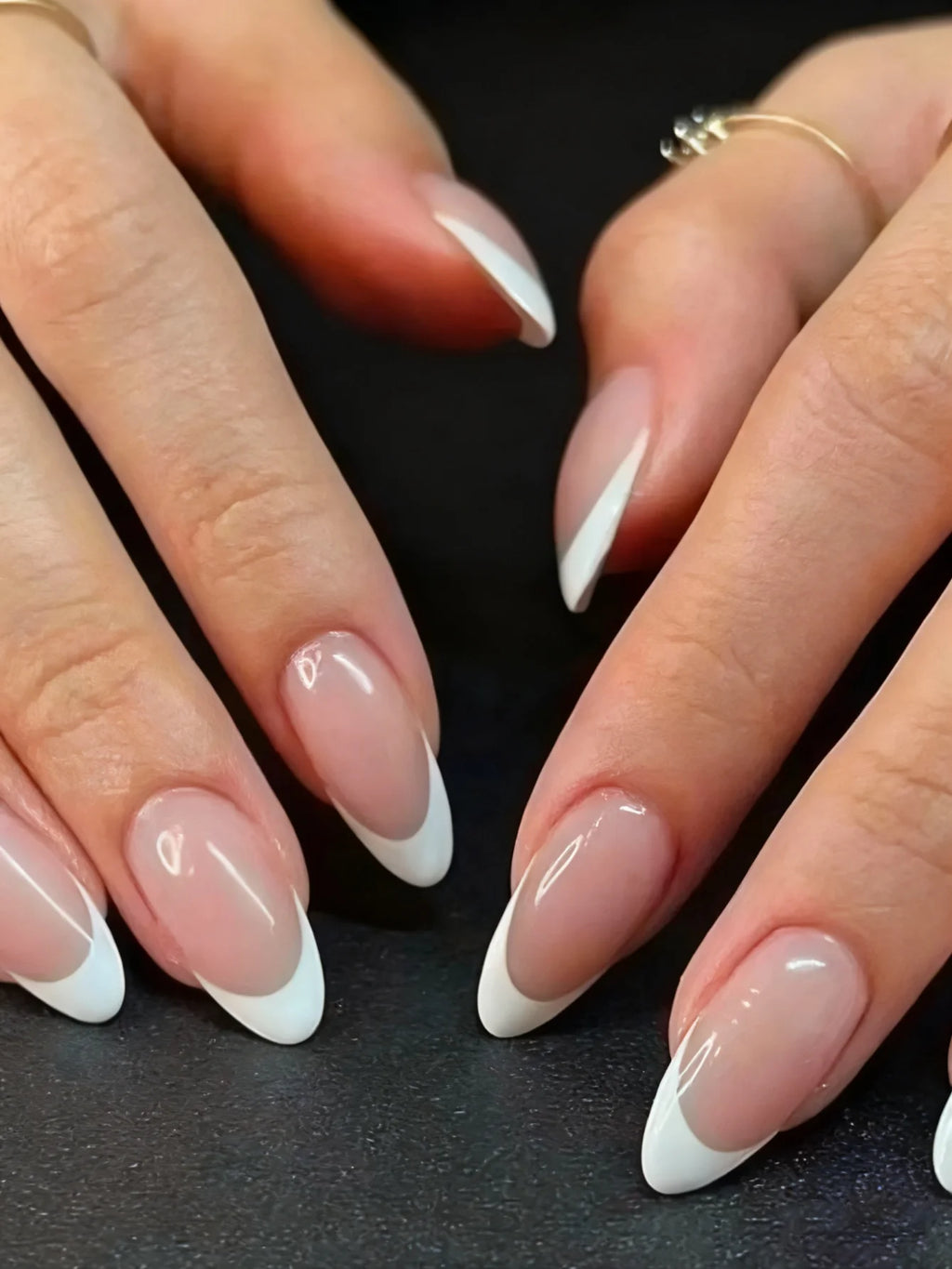 24pcs Long Almond Fake Nails White French Press on Nails Simple Full Cover Detachable Nail Tips