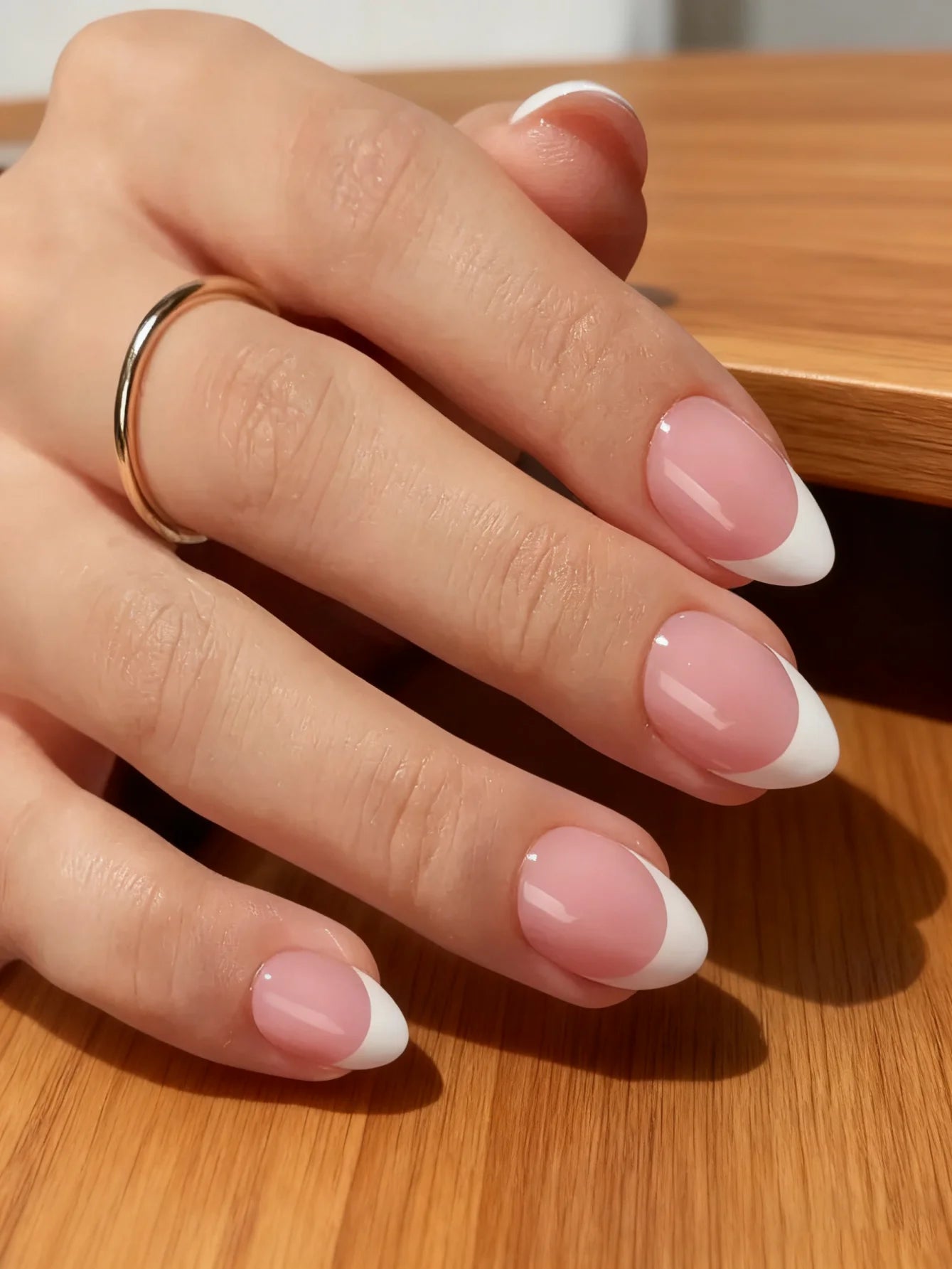 24pcs Long Almond Fake Nails White French Press on Nails Simple Full Cover Detachable Nail Tips