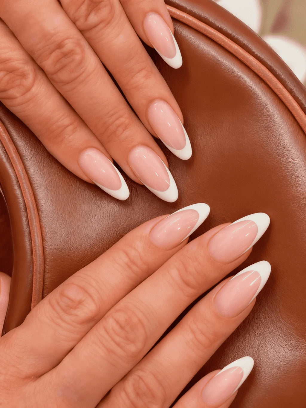 24pcs Long Almond Fake Nails White French Press on Nails Simple Full Cover Detachable Nail Tips