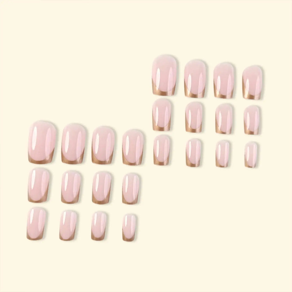 24PCS French Style Short Square Fake Nails, Golden Nail Tips, Smooth Pressed Acrylic Nails, Fully Covered Artificial Nails