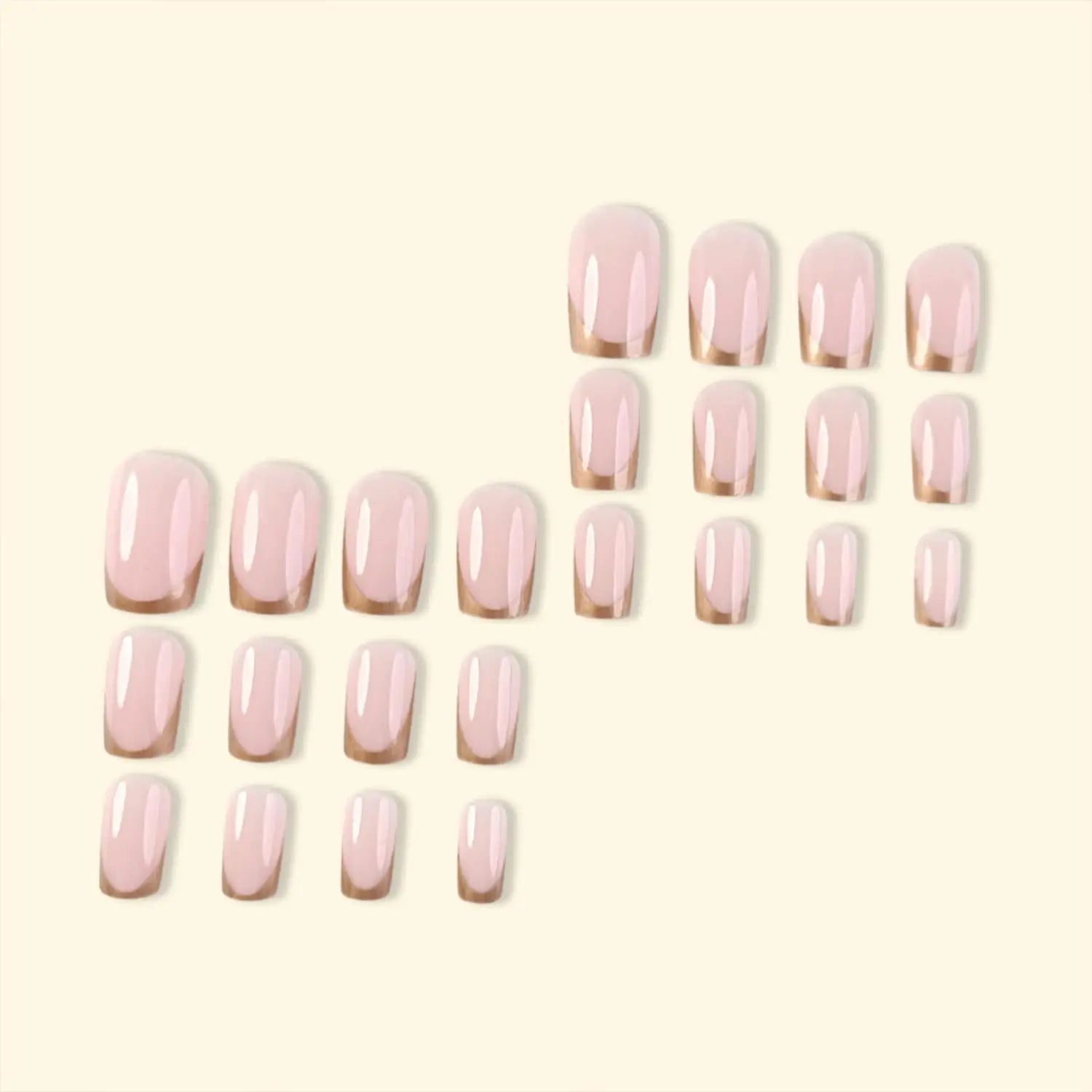 24PCS French Style Short Square Fake Nails, Golden Nail Tips, Smooth Pressed Acrylic Nails, Fully Covered Artificial Nails
