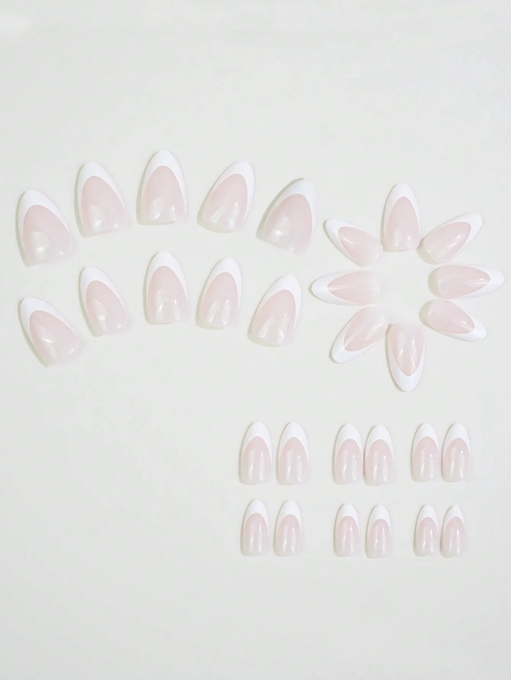 24pcs Long Almond Fake Nails White French Press on Nails Simple Full Cover Detachable Nail Tips