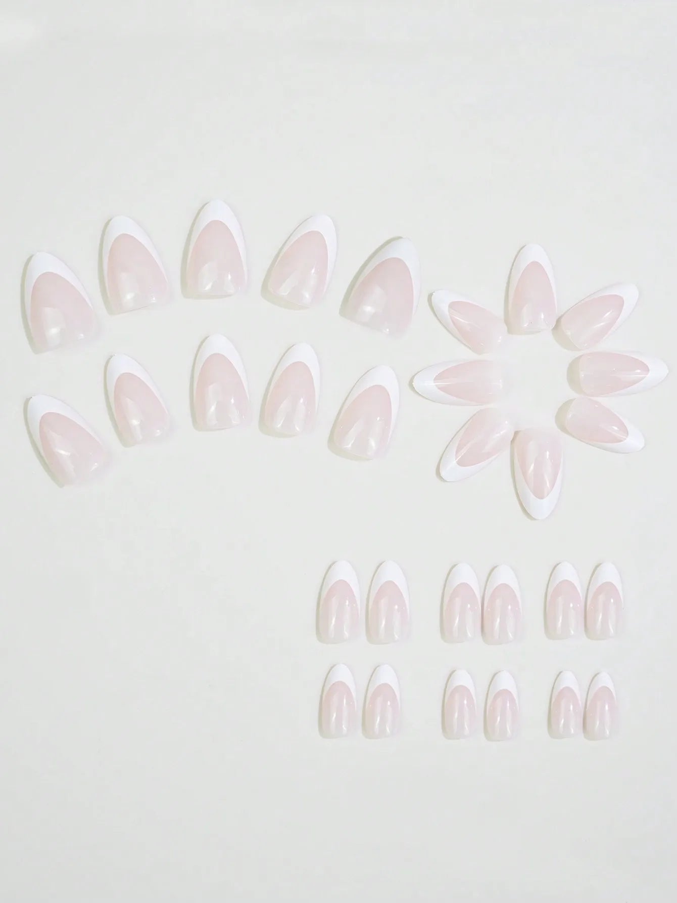 24pcs Long Almond Fake Nails White French Press on Nails Simple Full Cover Detachable Nail Tips