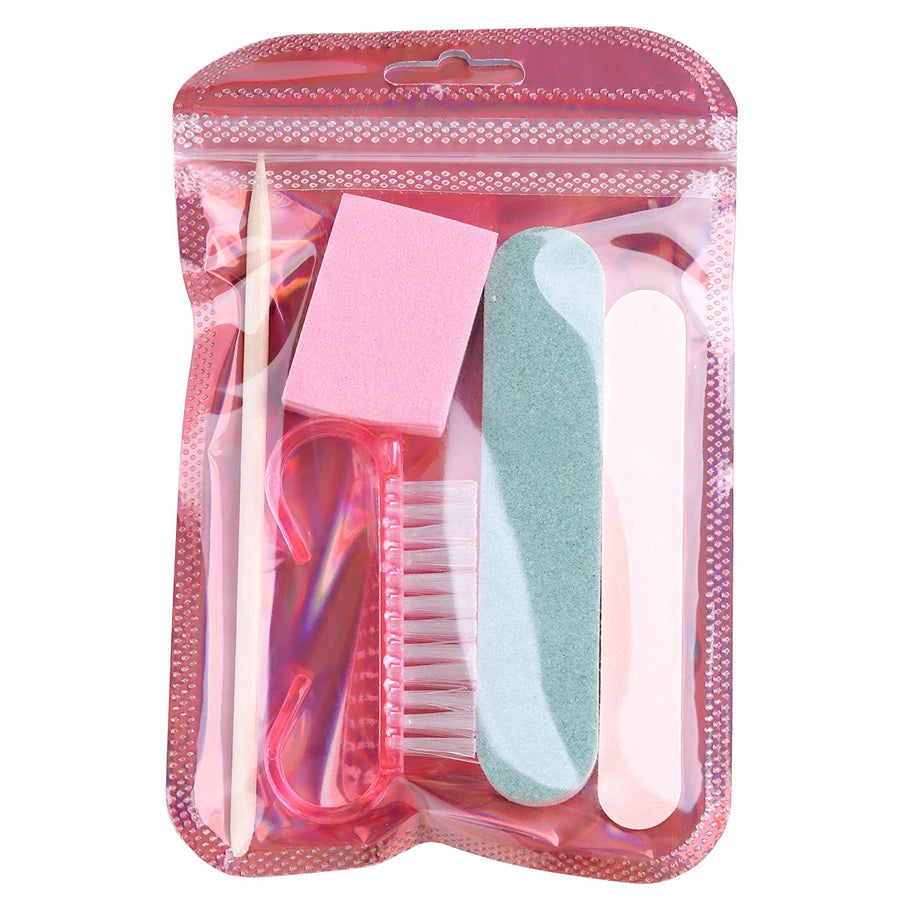 1 Set Press On Nails Prep Kit with Nail File Buffer Polishing Tool Cuticle Stick Cleaning Brush, Home Manicure Pedicure