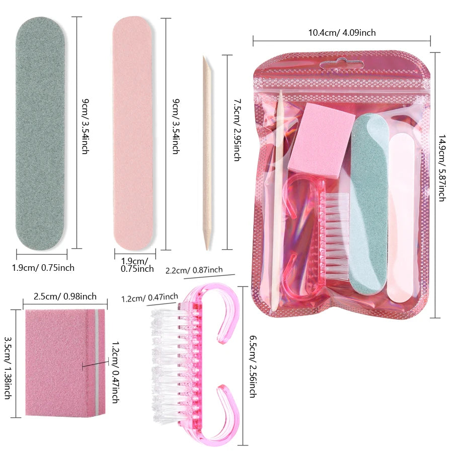 1 Set Press On Nails Prep Kit with Nail File Buffer Polishing Tool Cuticle Stick Cleaning Brush, Home Manicure Pedicure