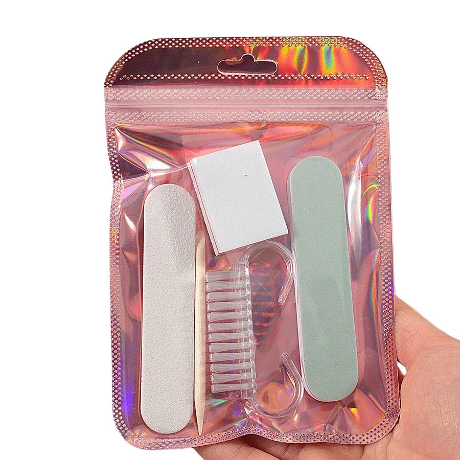 1 Set Press On Nails Prep Kit with Nail File Buffer Polishing Tool Cuticle Stick Cleaning Brush, Home Manicure Pedicure