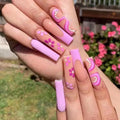 24Pcs Mid Long Pink Leopard Nails with Bow Design