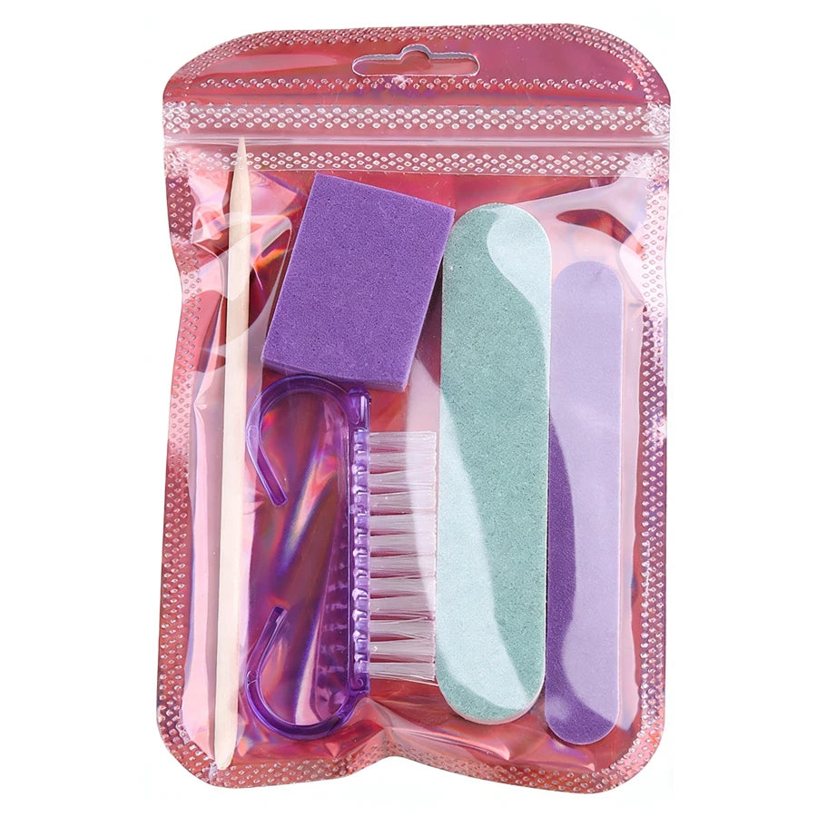 1 Set Press On Nails Prep Kit with Nail File Buffer Polishing Tool Cuticle Stick Cleaning Brush, Home Manicure Pedicure