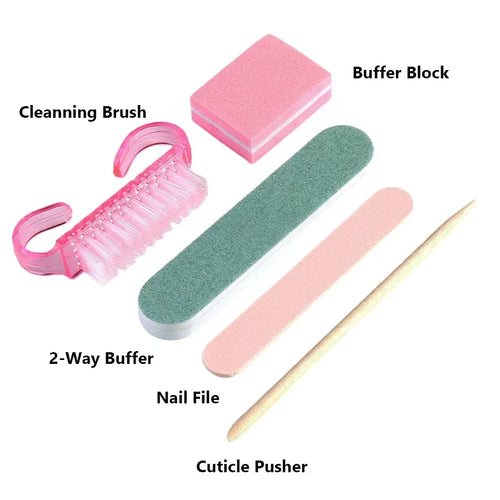 1/3/5 Set Press On Nails Prep Kit with Nail File Buffer Polishing Tool Cuticle Stick Cleaning Brush, Home Manicure Pedicure