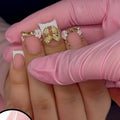 24pcs Flower Press on Nails Pink Mid-length Square Fake Nail Leopard Print French False Nails with Rhinestone Ballet Manicure