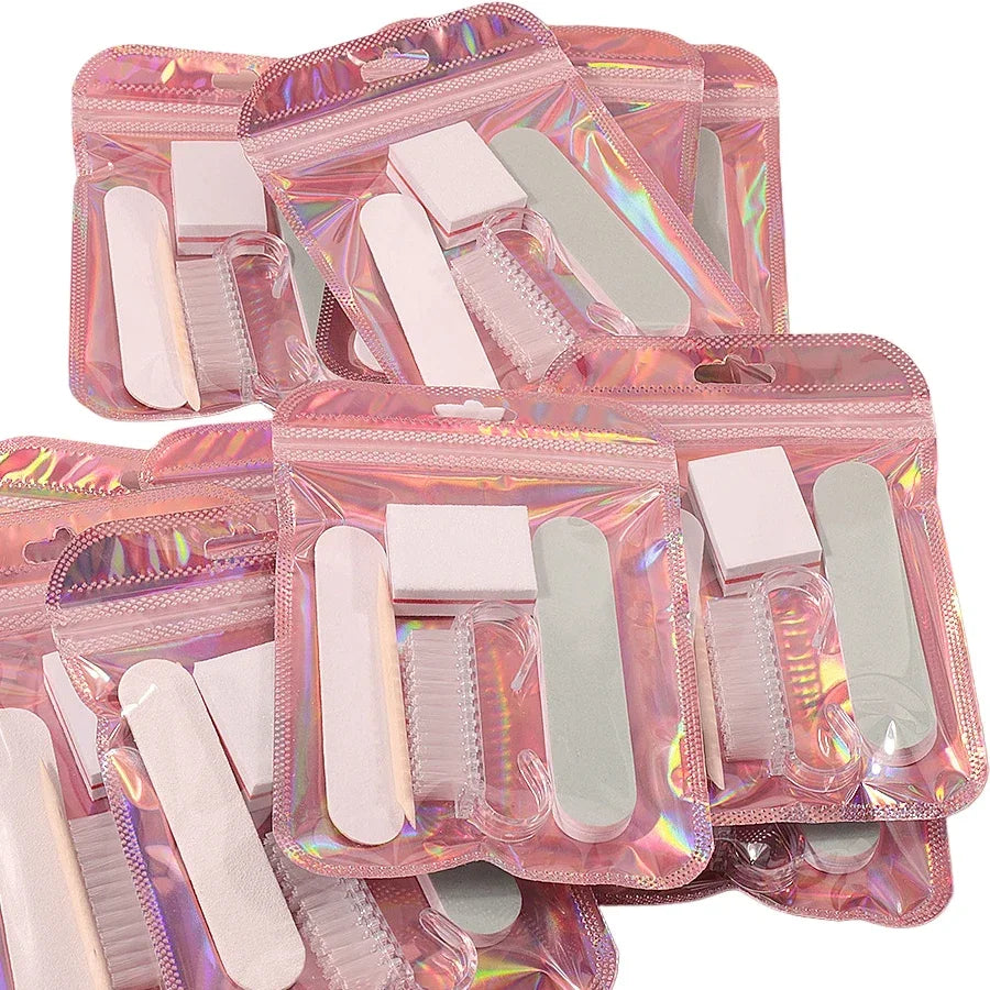 1 Set Press On Nails Prep Kit with Nail File Buffer Polishing Tool Cuticle Stick Cleaning Brush, Home Manicure Pedicure