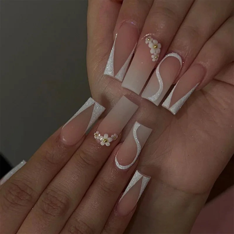 24Pcs Mid Long Pink Leopard Nails with Bow Design
