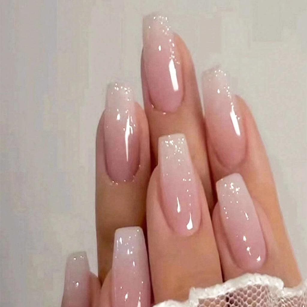 24pcs/set short square fake nails for women cute bride heart white french tips faux ongles y2k press on false nail supplies