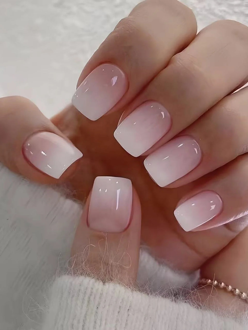 24pcs/set short square fake nails for women cute bride heart white french tips faux ongles press on false nail supplies