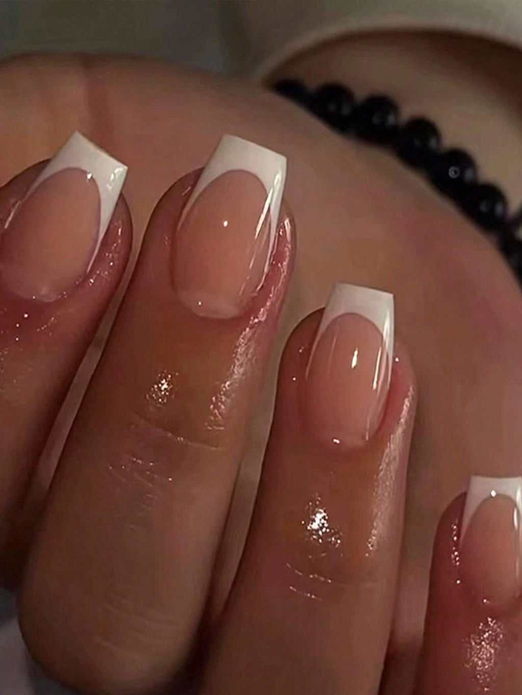24pcs/set short square fake nails for women cute bride heart white french tips faux ongles press on false nail supplies